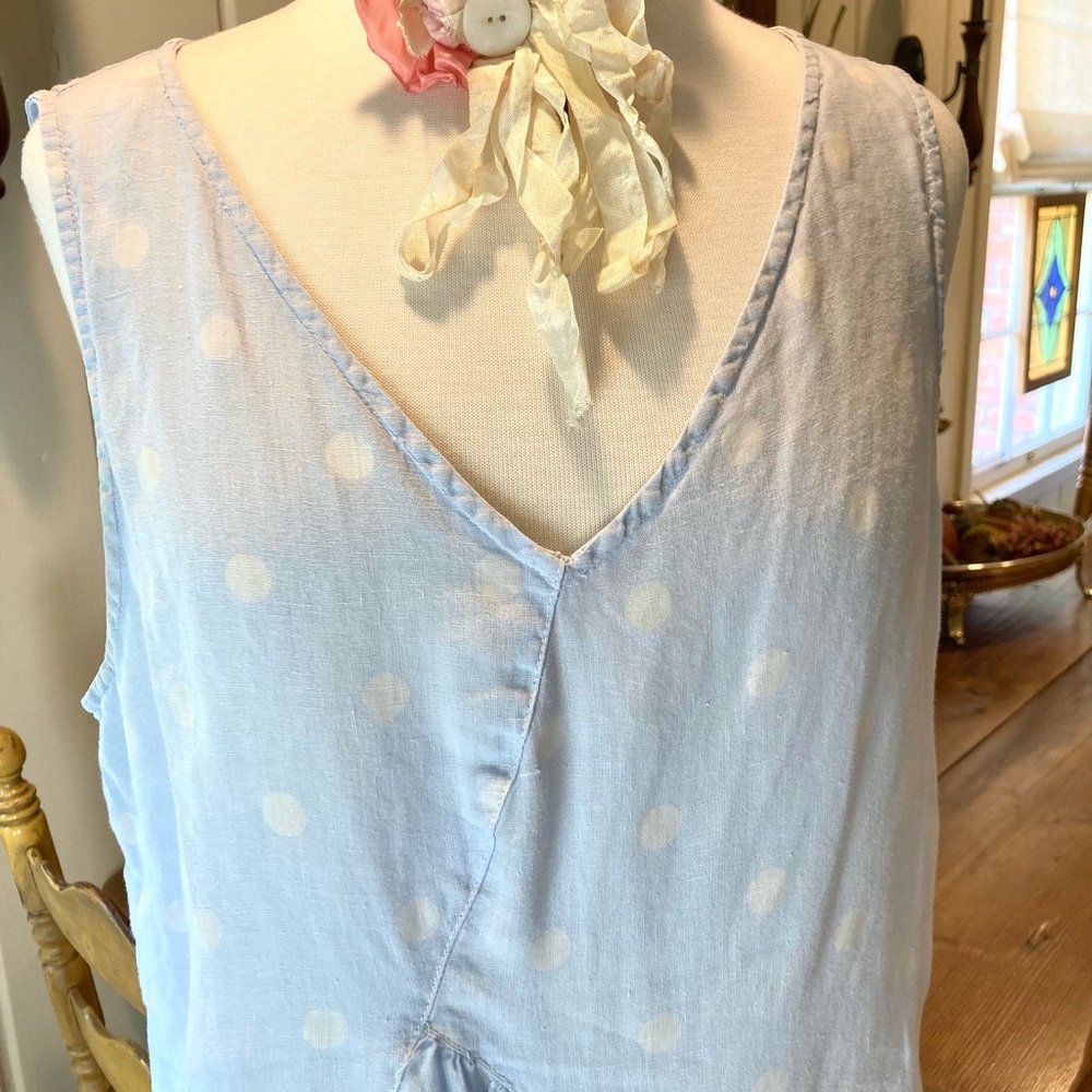 Cut•Loose Blue Polka Dot Asymmetrical Blouse Med